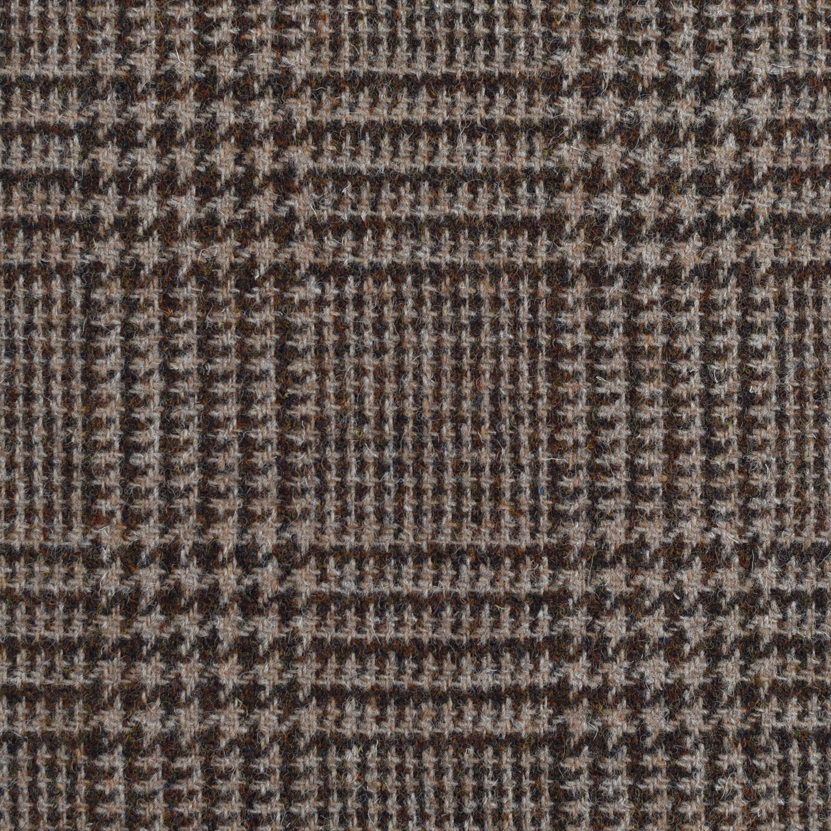 A close-up of House Tweed 79336 by Campbells of Beauly highlights its brown, gray, and black houndstooth wool fabric—showing off the intricate plaid weave and detailed heritage craftsmanship.