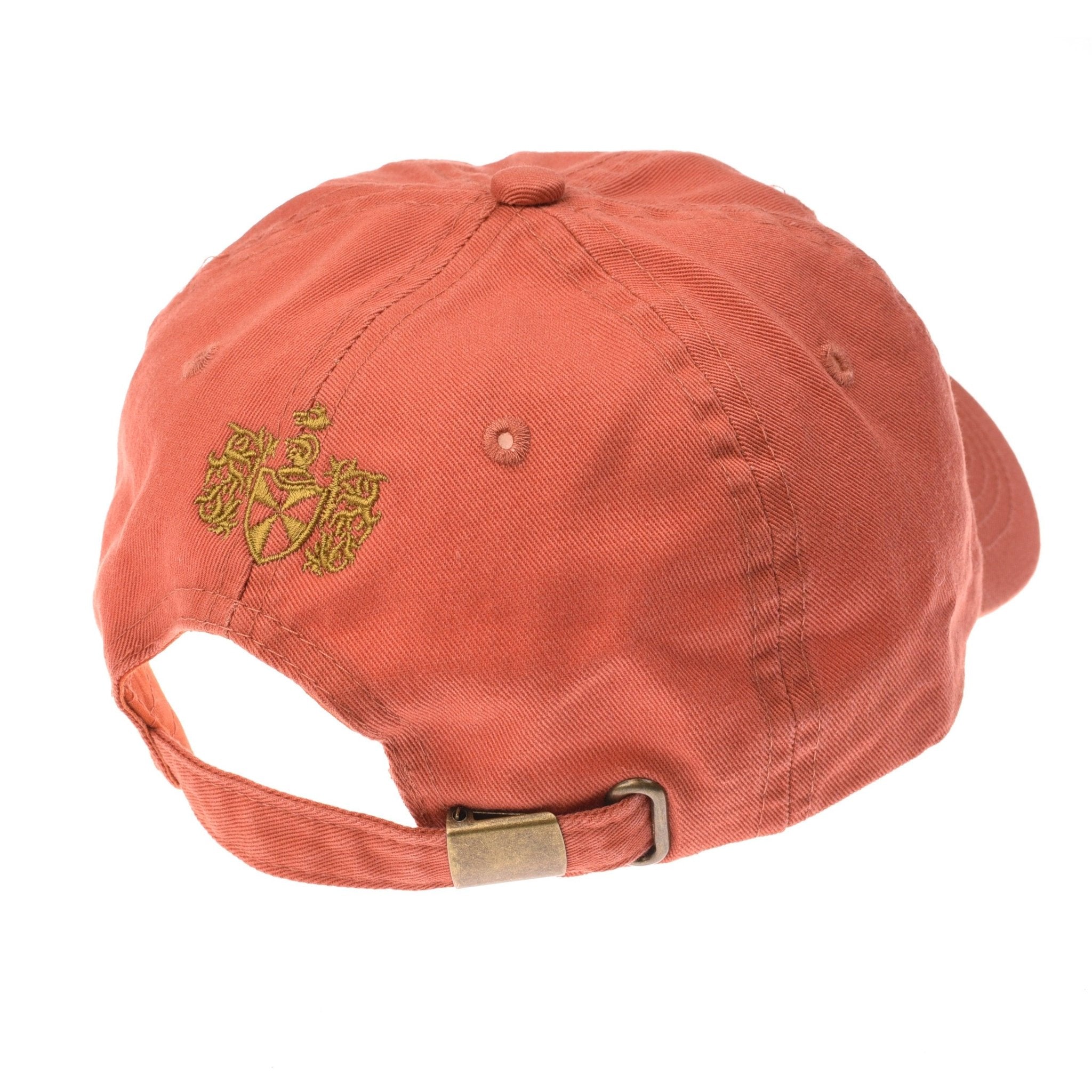 The Unisex Campbell's Baseball Cap by Campbell's of Beauly features a classic red design with a gold logo—ideal for everyday wear.
