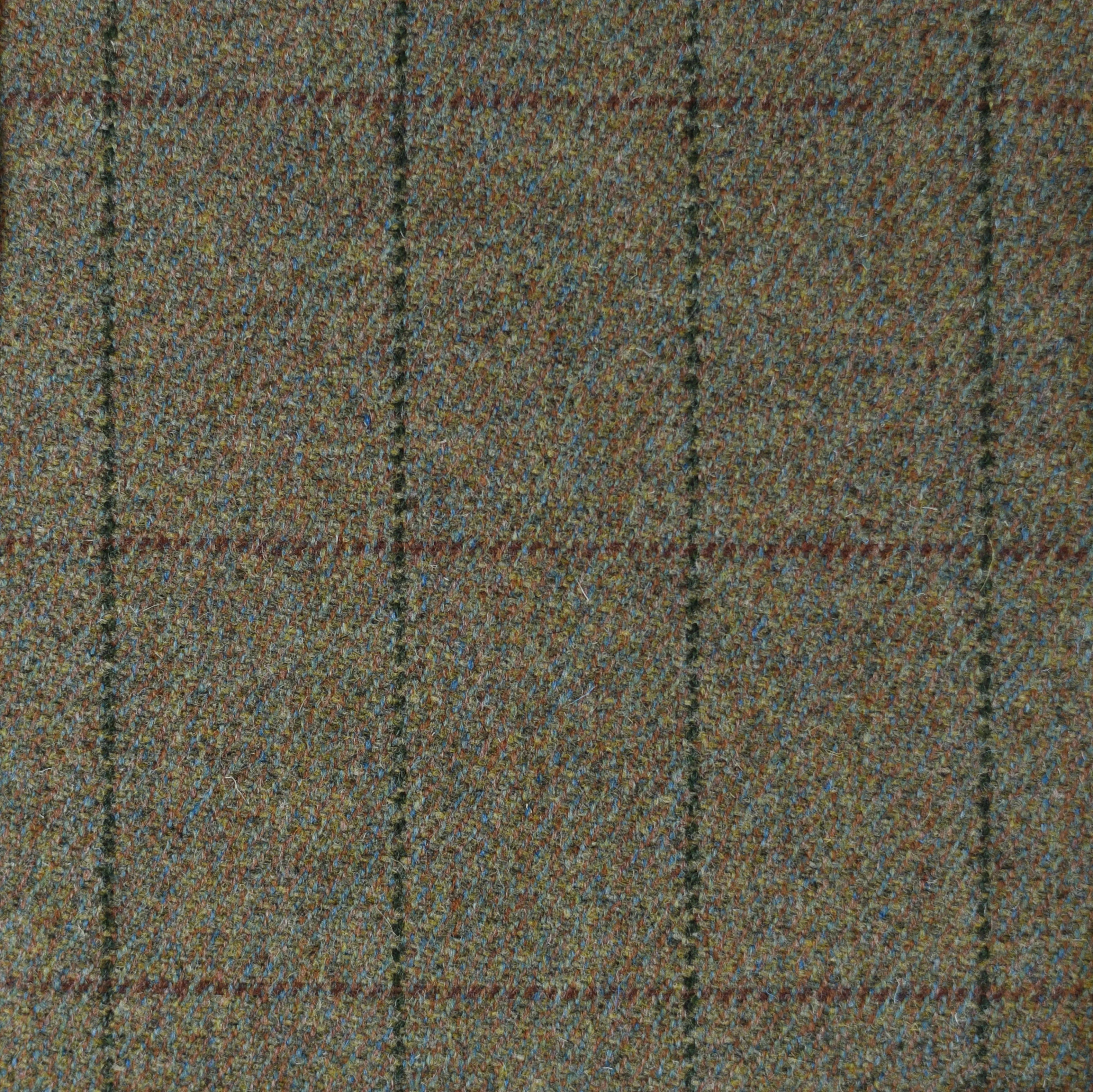 Close-up of House Tweed 30175 by Campbells of Beauly, showcasing brown Scottish estate tweed with a check pattern of fine dark stripes and subtle red lines—ideal for classic country attire.