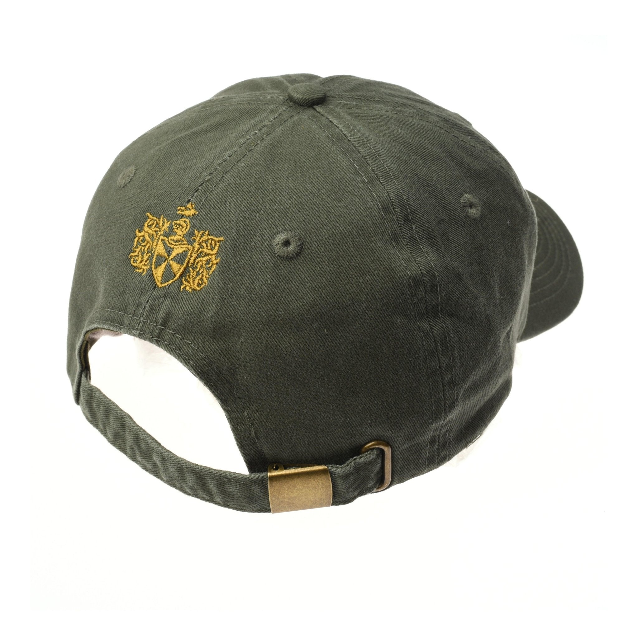 The Campbells Baseball Cap by Campbells of Beauly is dark green, seen from the back with an adjustable brass strap and a small yellow embroidered crest—ideal for everyday comfort and style.