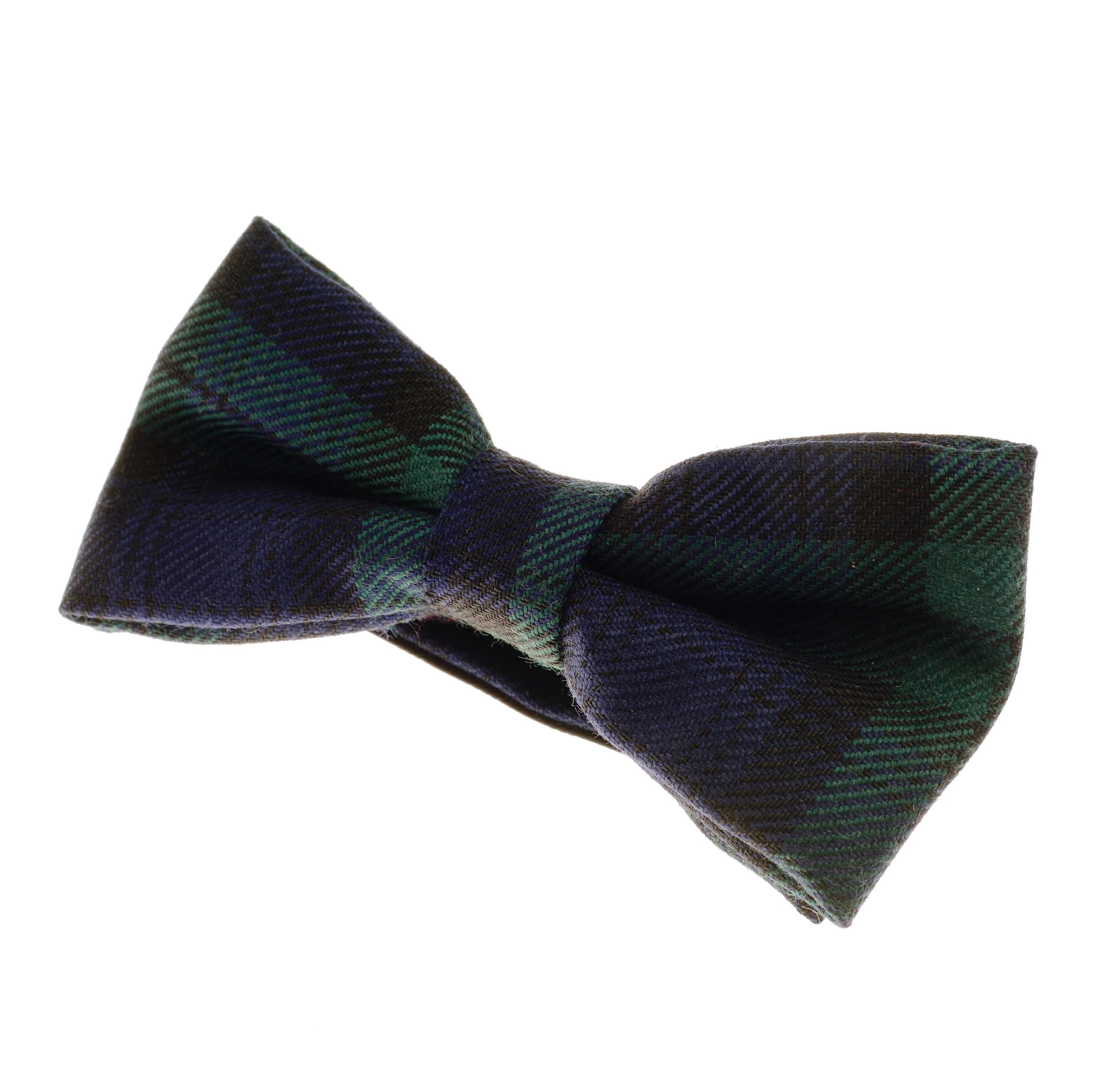 The Campbells of Beauly Blackwatch Tartan Bow Tie features green, blue, and black stripes and is displayed against a white background.