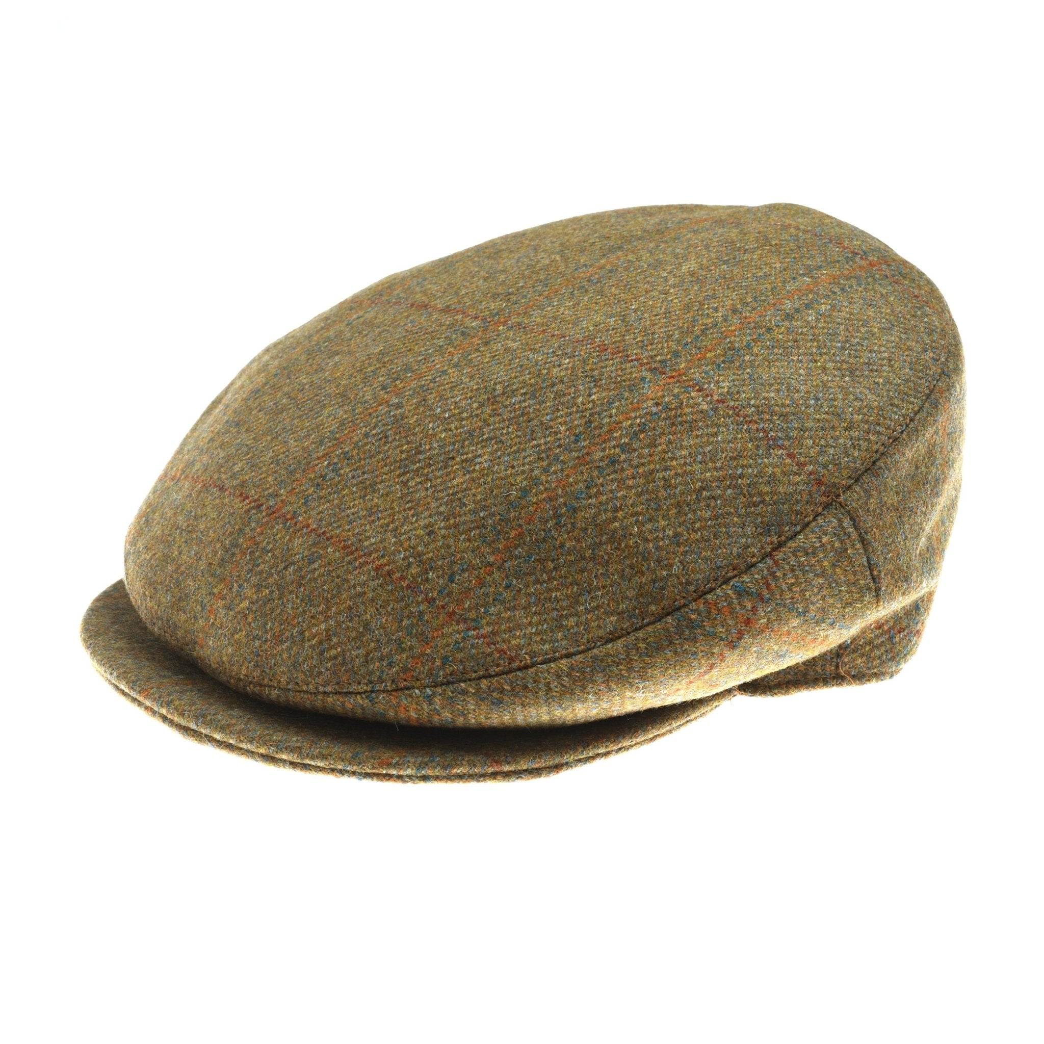 The Campbell's of Beauly Green Beauly Cap in color FH300 features a classic design with a green and orange plaid pattern, reflecting timeless British style. Shown here on a white background.