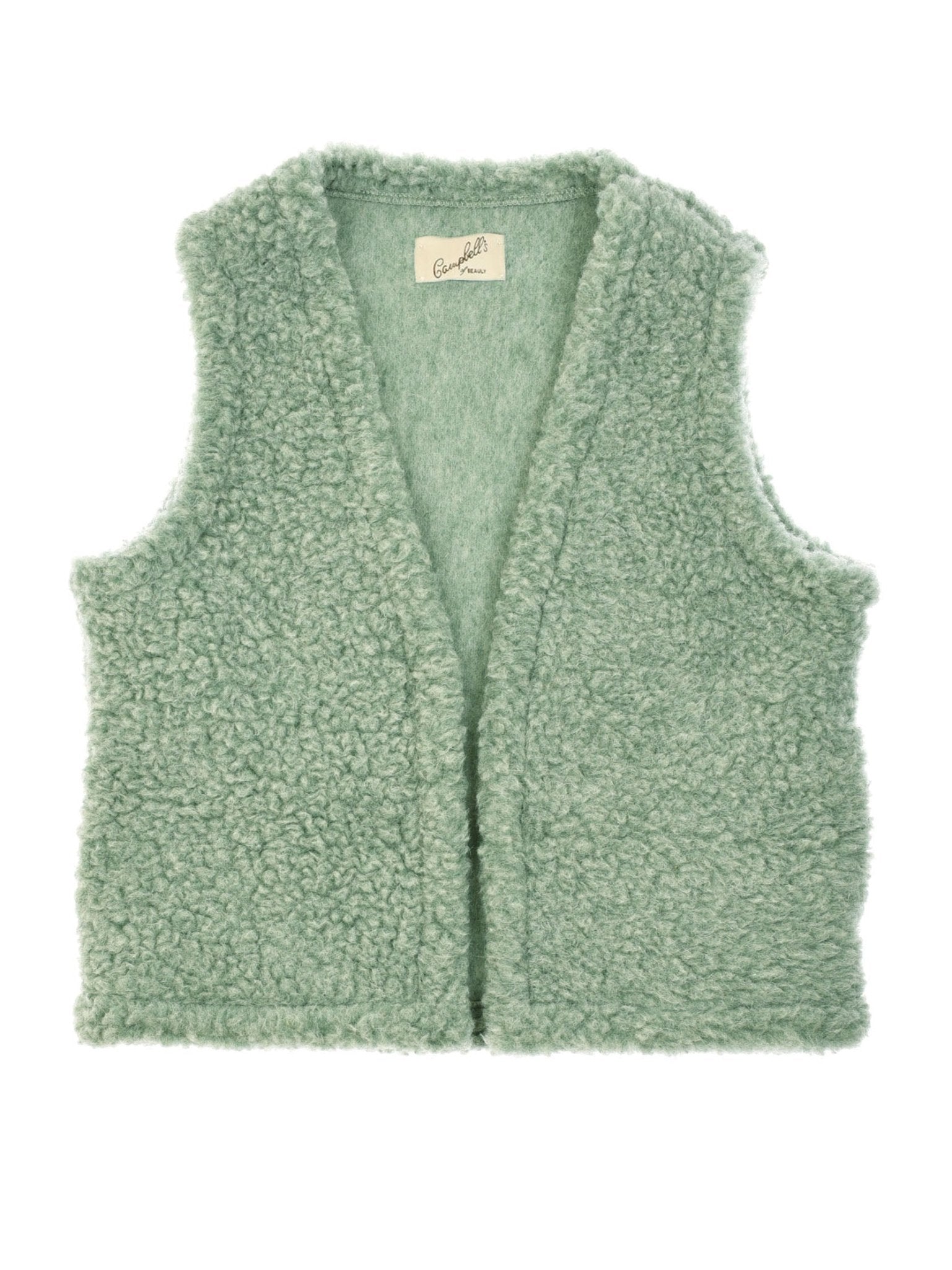 The Campbells of Beauly Wool Shrug is a sleeveless, olive wool vest with soft, textured fleece. Lightweight and open-fronted, it’s perfect for effortless layering and cozy warmth as a ladies’ shrug.