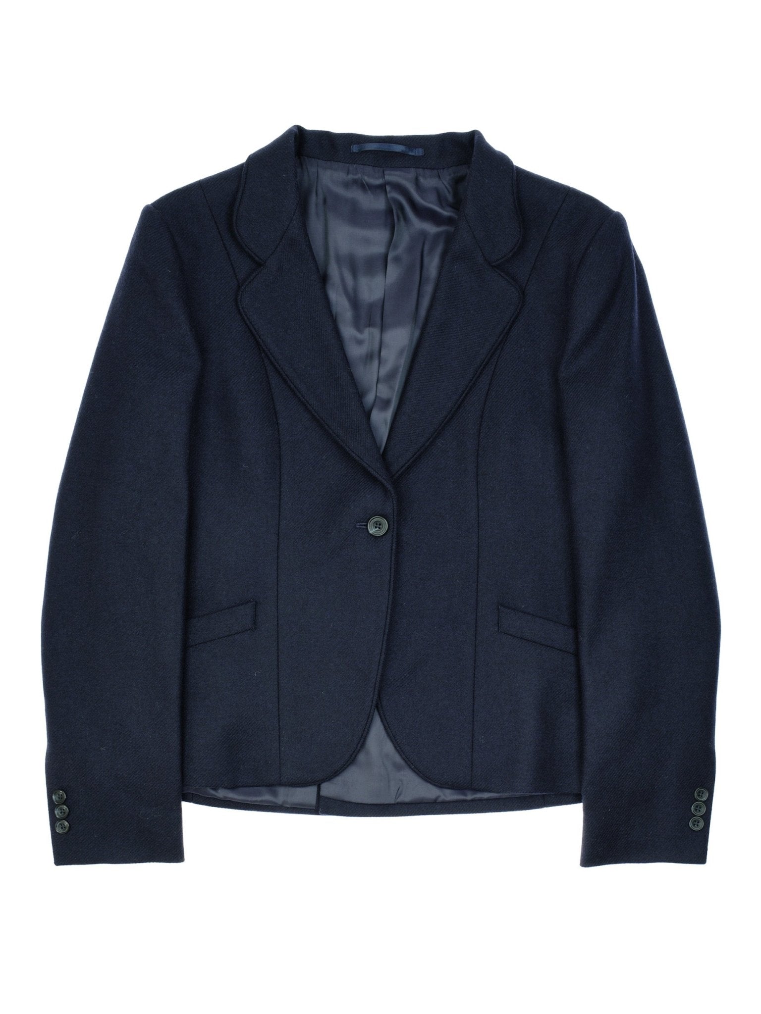 The Campbells of Beauly House Jacket is a womens dark navy blazer with timeless style, single button closure, notched lapels, two front pockets, and smooth lining, shown against a white background.