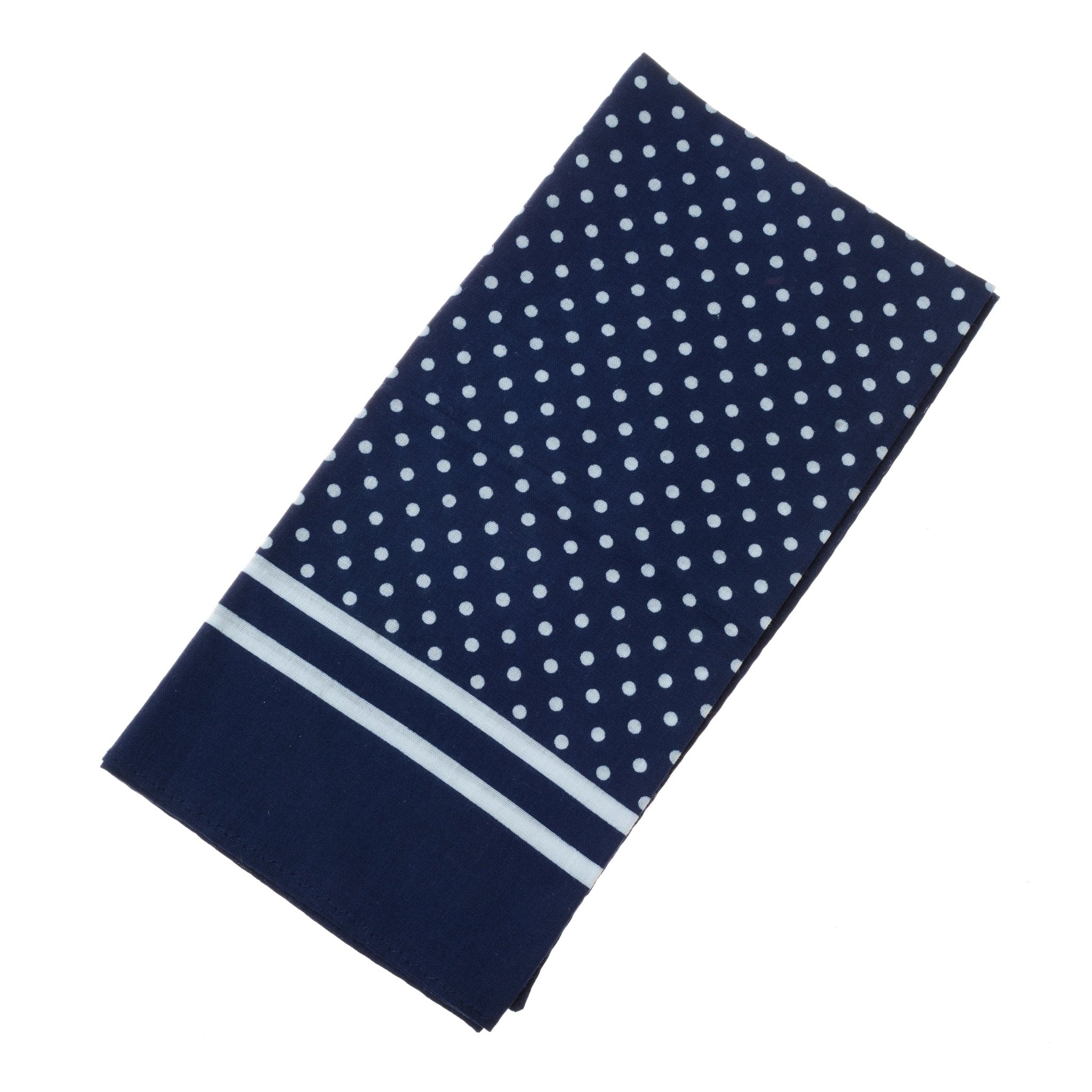 The Campbells of Beauly Cotton Spotty Hank in navy features a classic spotty design and two horizontal white stripes near the edge, shown on a white background.