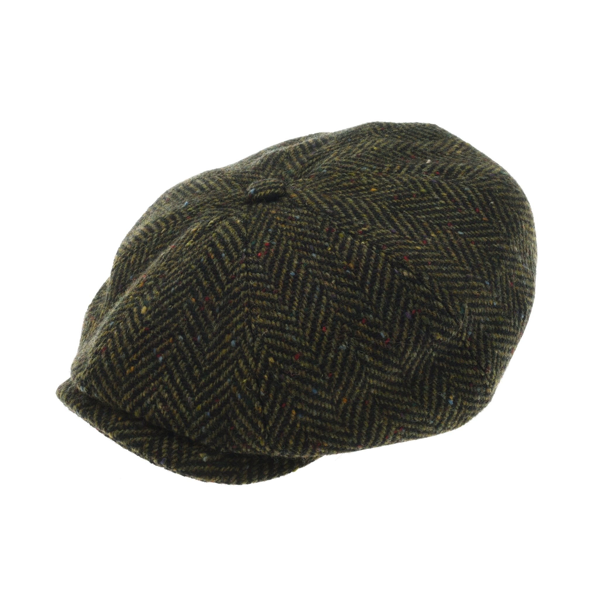 The Farrar Cap by Campbells of Beauly, featuring a brown and green herringbone pattern inspired by British country heritage, is shown against a white background.