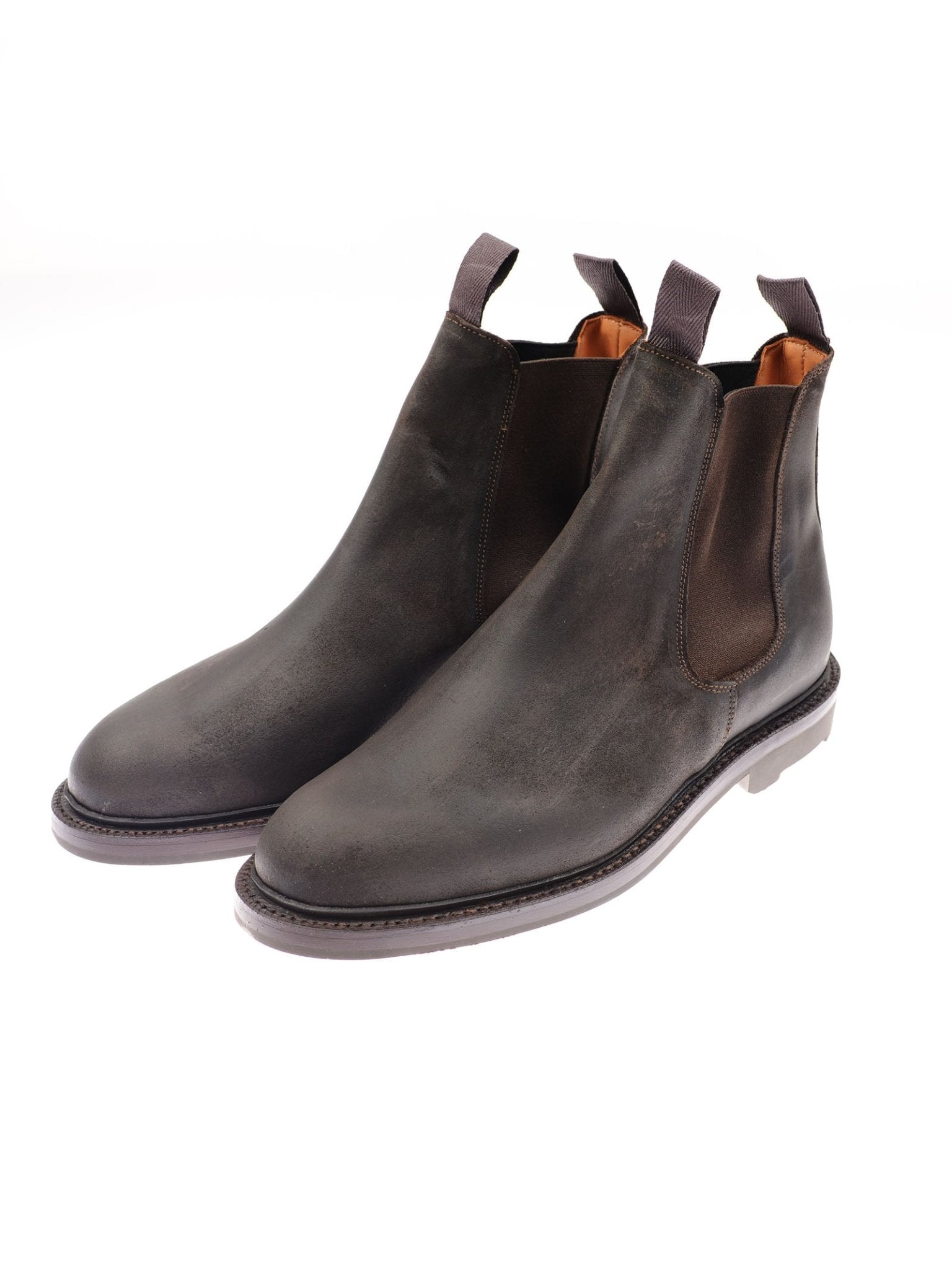 Lowlander Boots by Campbell's of Beauly—dark brown leather Chelsea boots, handmade in England with elastic side panels, back pull tabs, and low heels—shown against a white background.