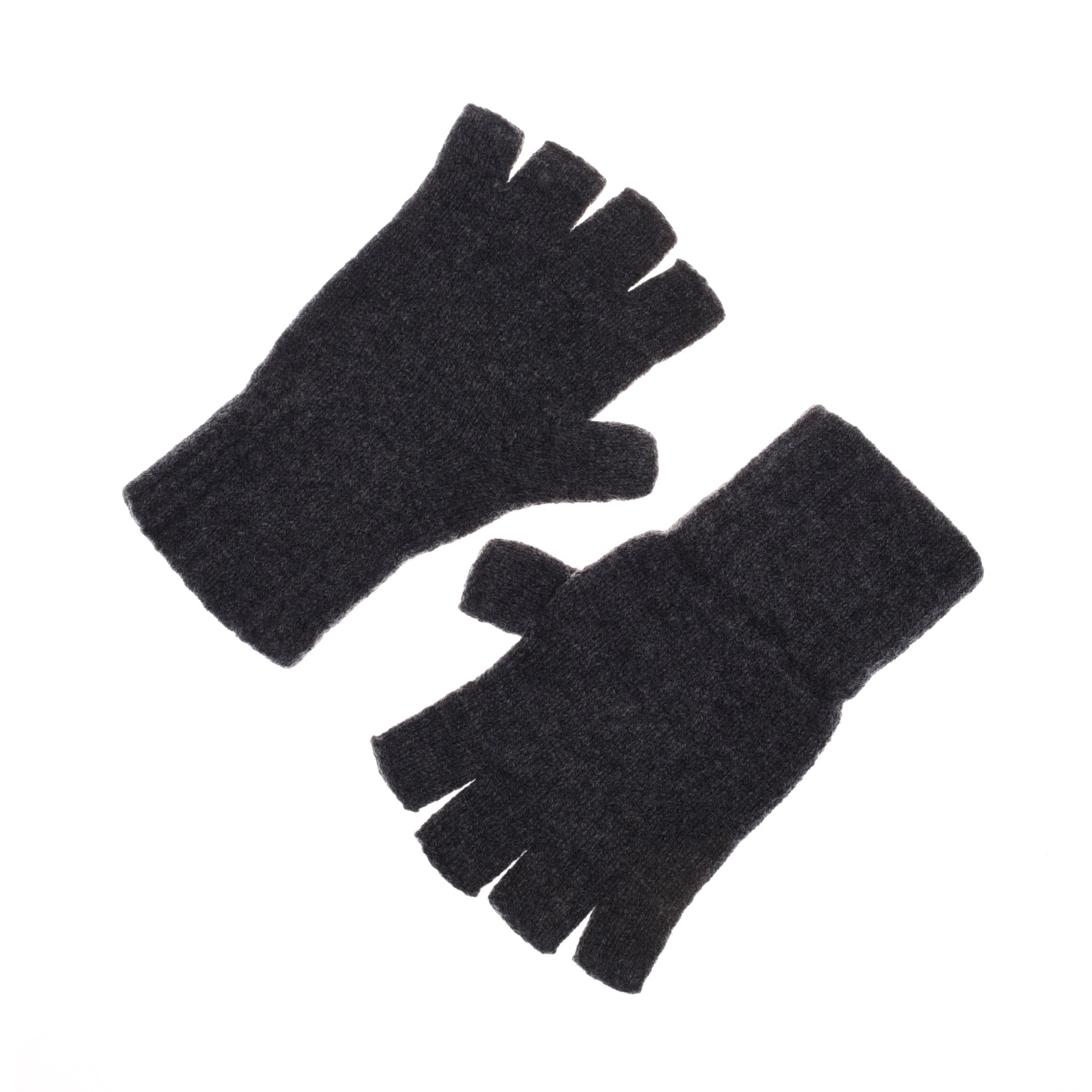 Campbells of Beauly Lambswool Half-Finger Gloves in dark grey, shown flat on a white background—classic Scottish Borders knitwear for your wardrobe.