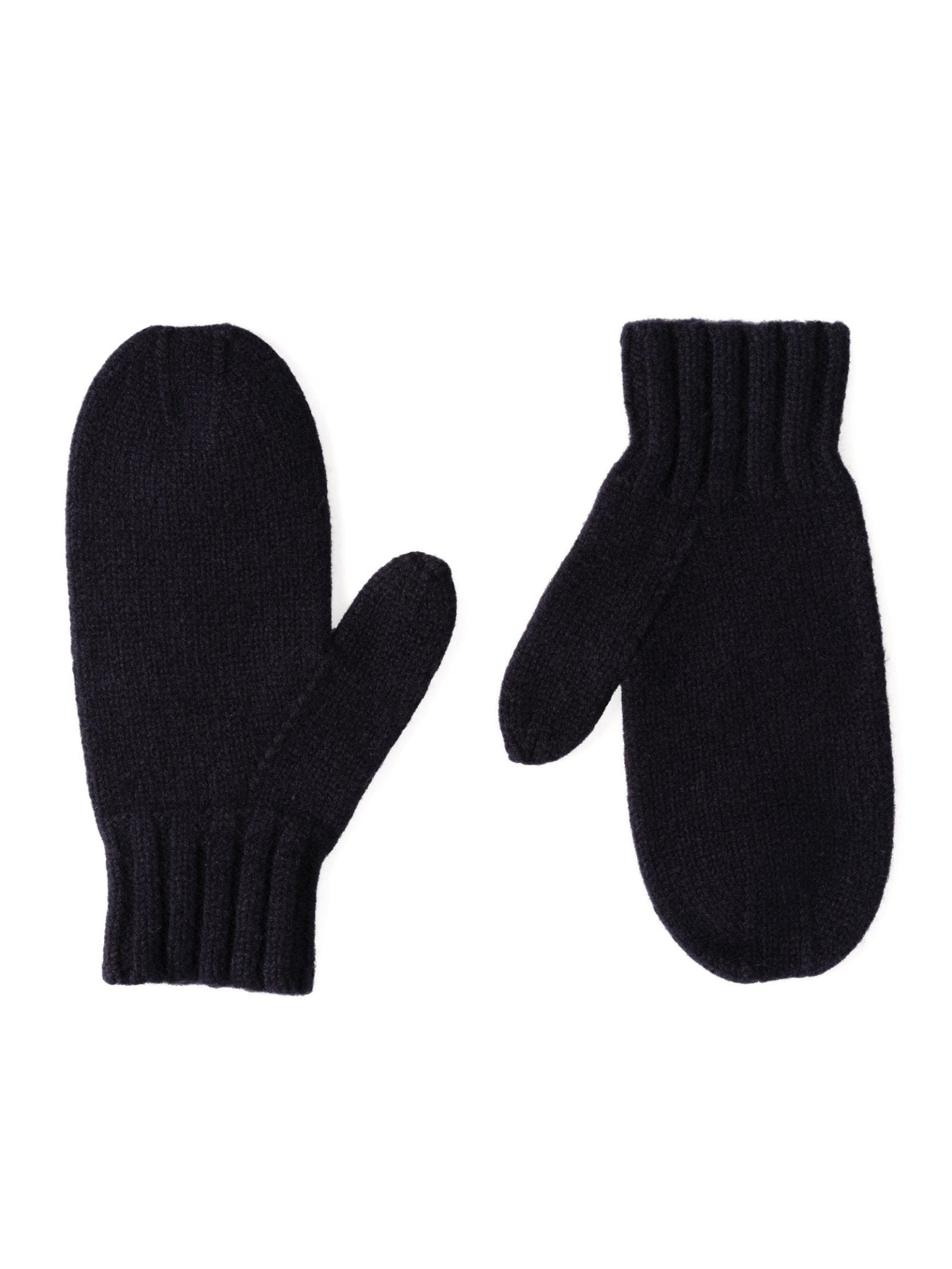 A pair of navy Chunky Mittens by Campbells of Beauly, crafted from natural fibres with ribbed cuffs. Shown on a white background, one mitten displays the palm side, the other reveals the back.
