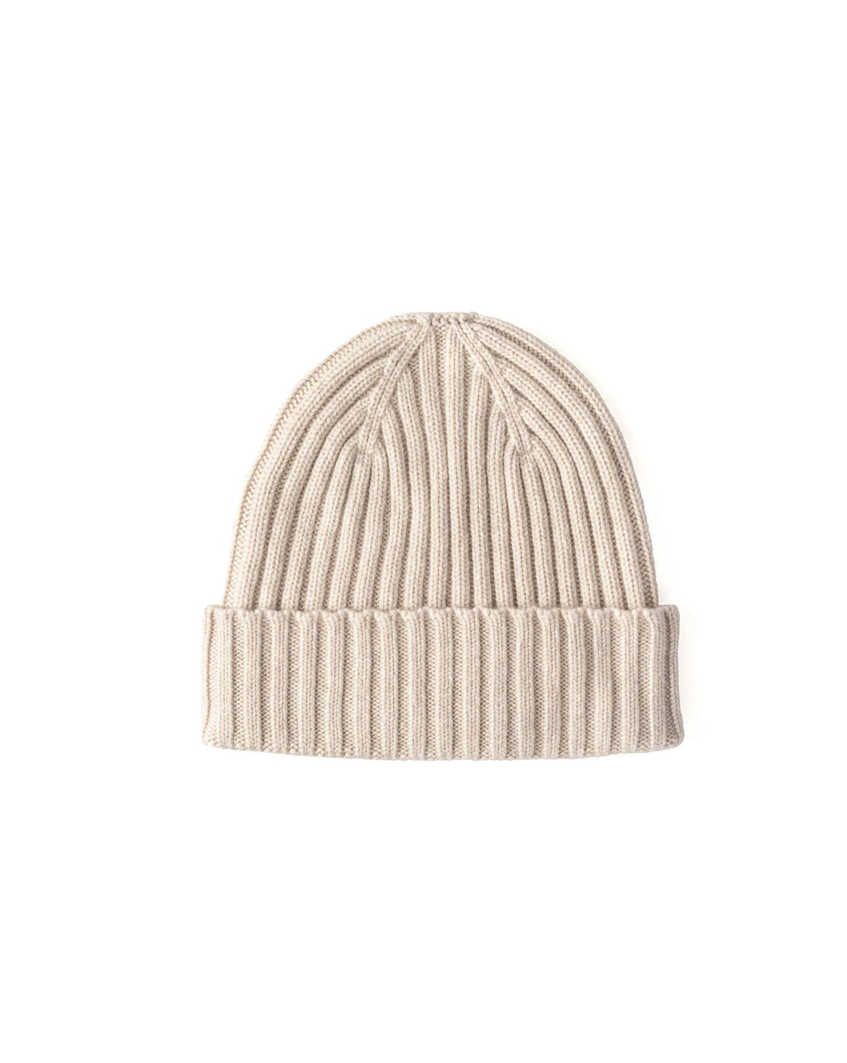 The Campbells of Beauly Cashmere Rib Hat in Dark Medium is displayed flat on a white background, featuring ribbed texture and a folded cuff, expertly crafted in the Scottish Borders.