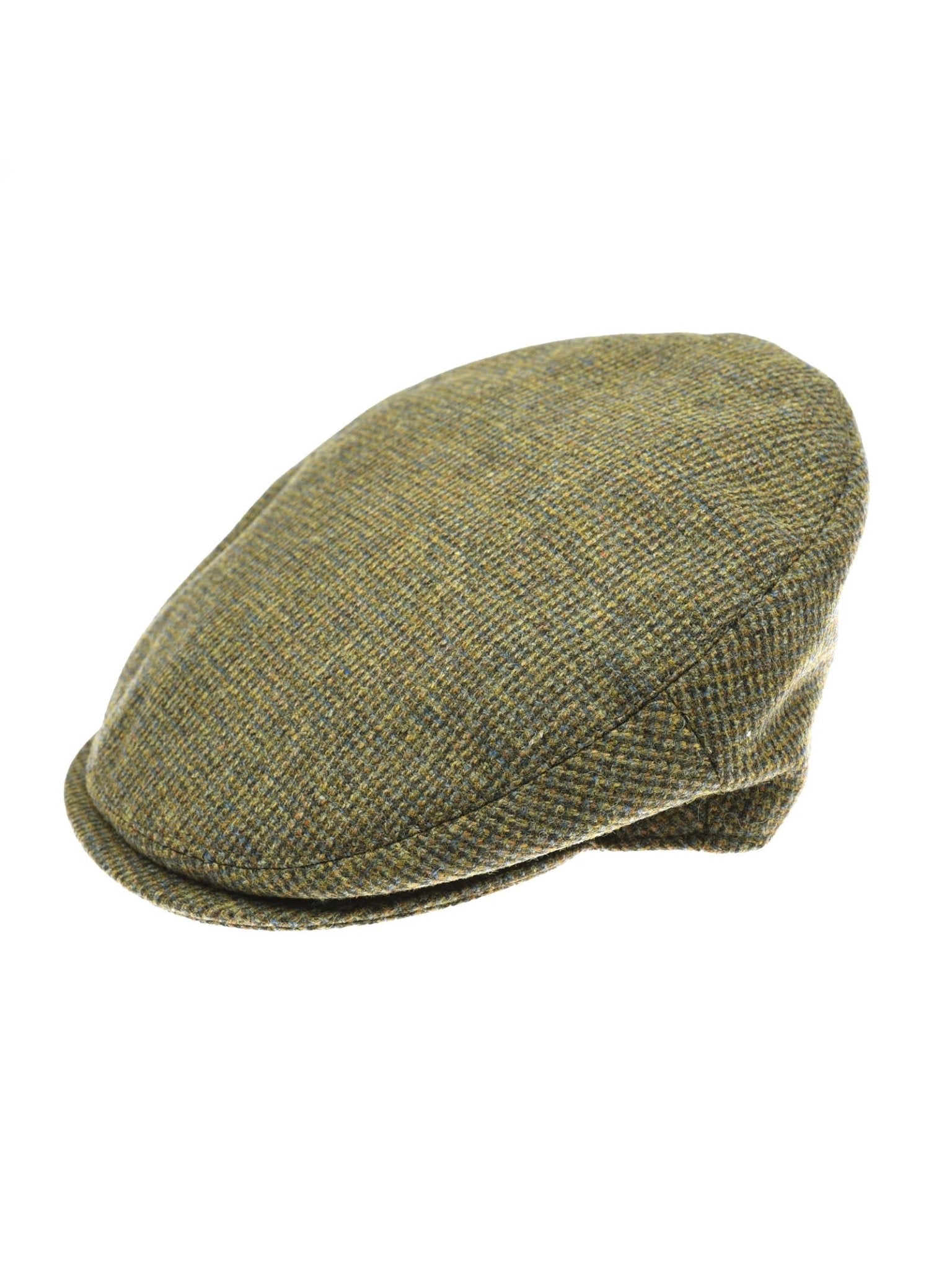 The Unisex Beauly Cap by Campbell's of Beauly is shown in Green Melange with a subtle checkered pattern, viewed from the side against a white background.