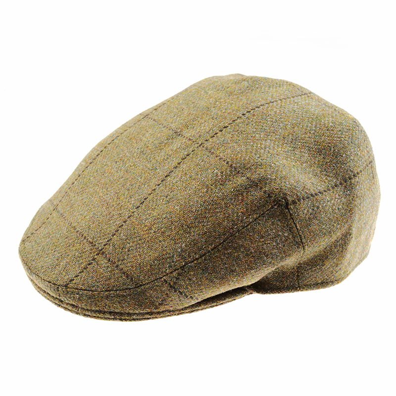 The Auld Stock Conon Cap by Campbell's of Beauly features the Kirkton 502 color, a classic British tweed flat cap with a subtle checkered pattern, displayed on a white background.