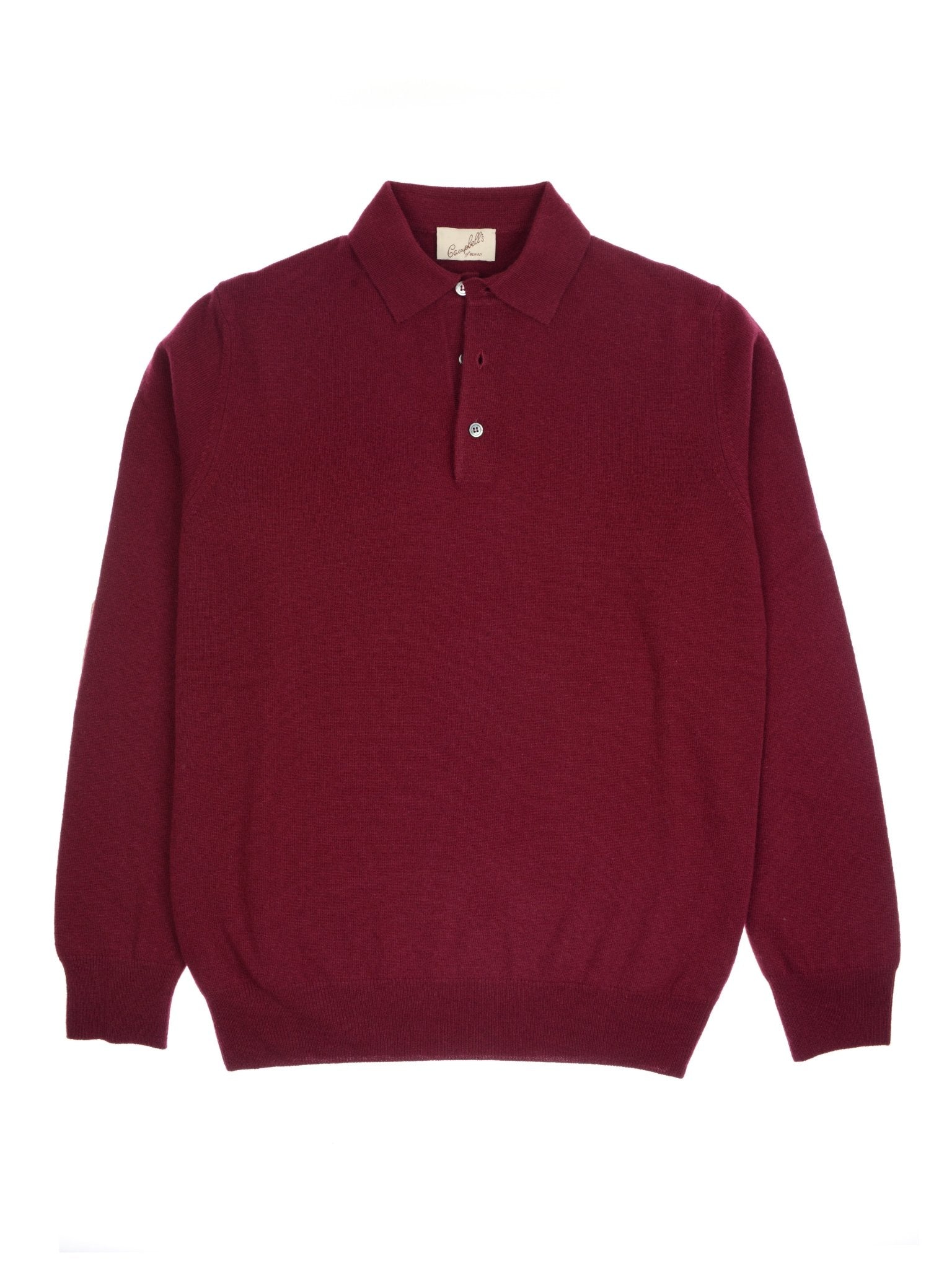 The Merino & Cashmere Shirt Jumper by Campbell's of Beauly features long sleeves, a collar, and three-button neckline—a standout piece in men's refined knitwear.