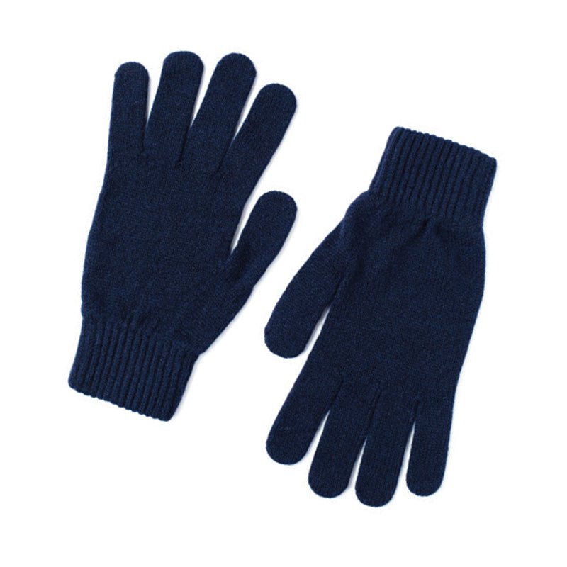 Campbells of Beauly Lambswool Gloves in navy, a cold-weather essential, are shown laid flat on a white background, displaying both the palm and back sides.