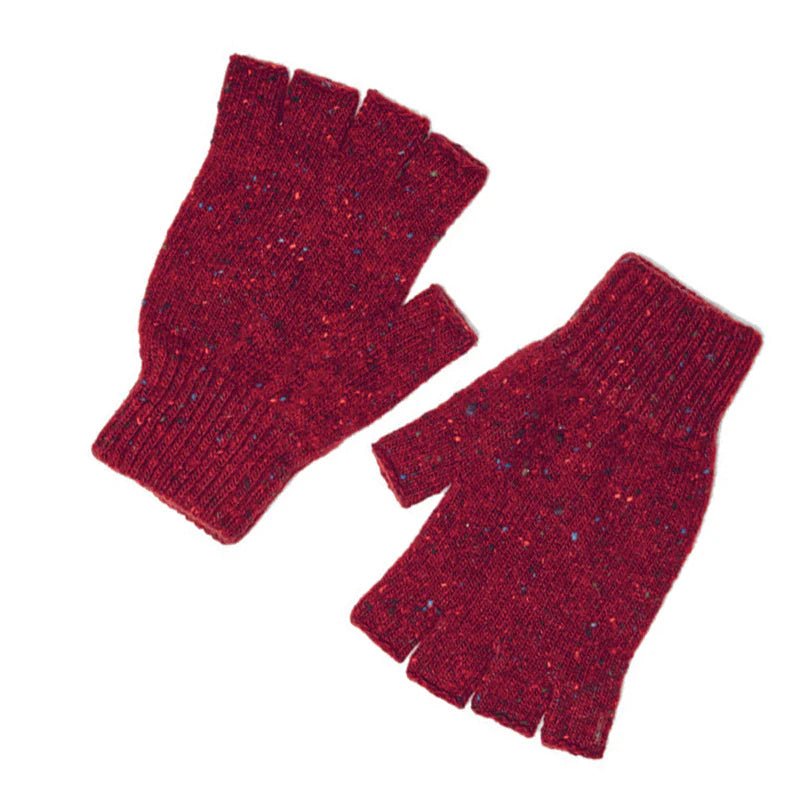 A pair of Campbell's of Beauly Auld Stock Donegal Lambswool Half-Finger Gloves in Abbert, featuring ribbed cuffs, displayed on a white background.