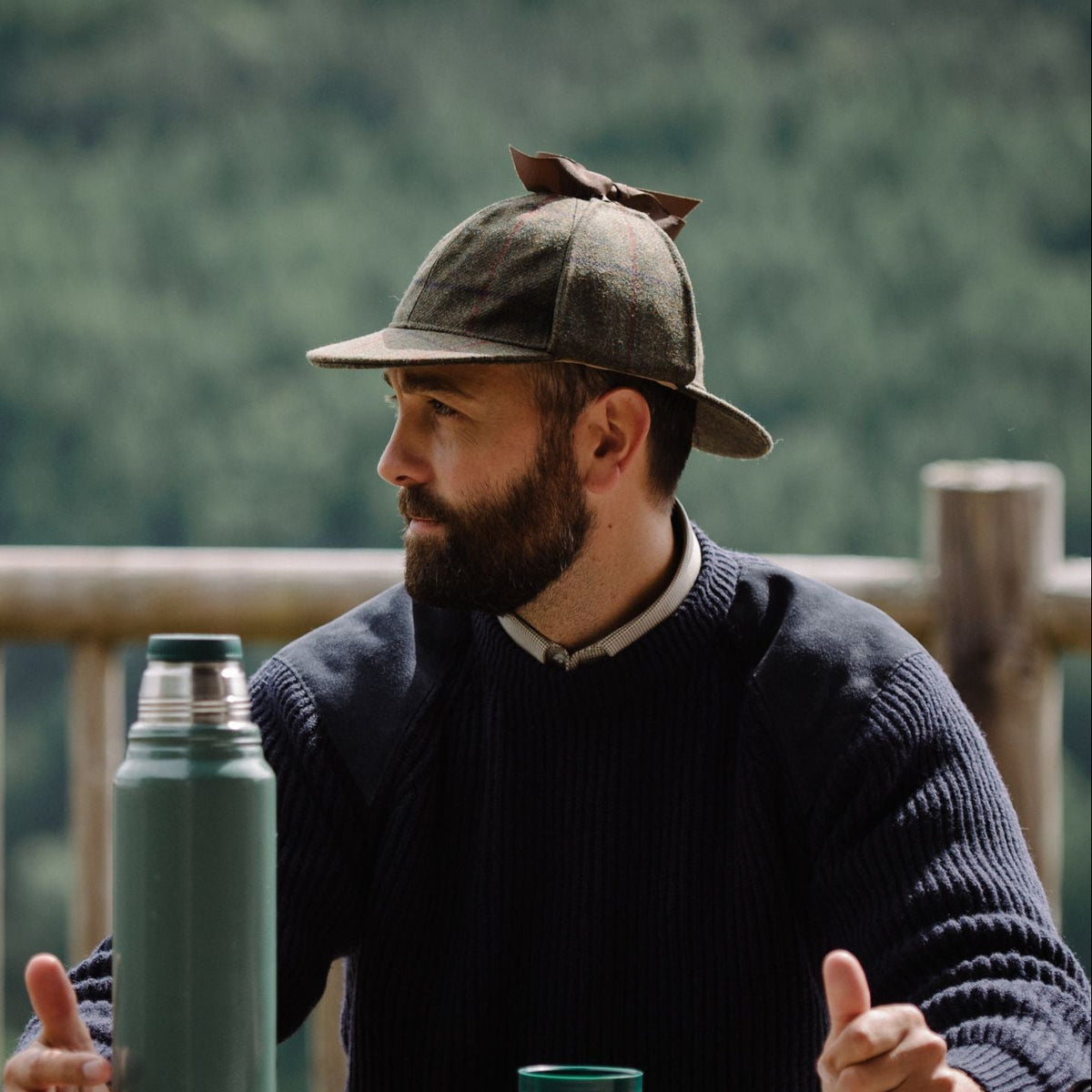 Cappello Uomo Deerstalker Sherlock Holmes Berretto Spina Di Pesce Pied - Foto 3