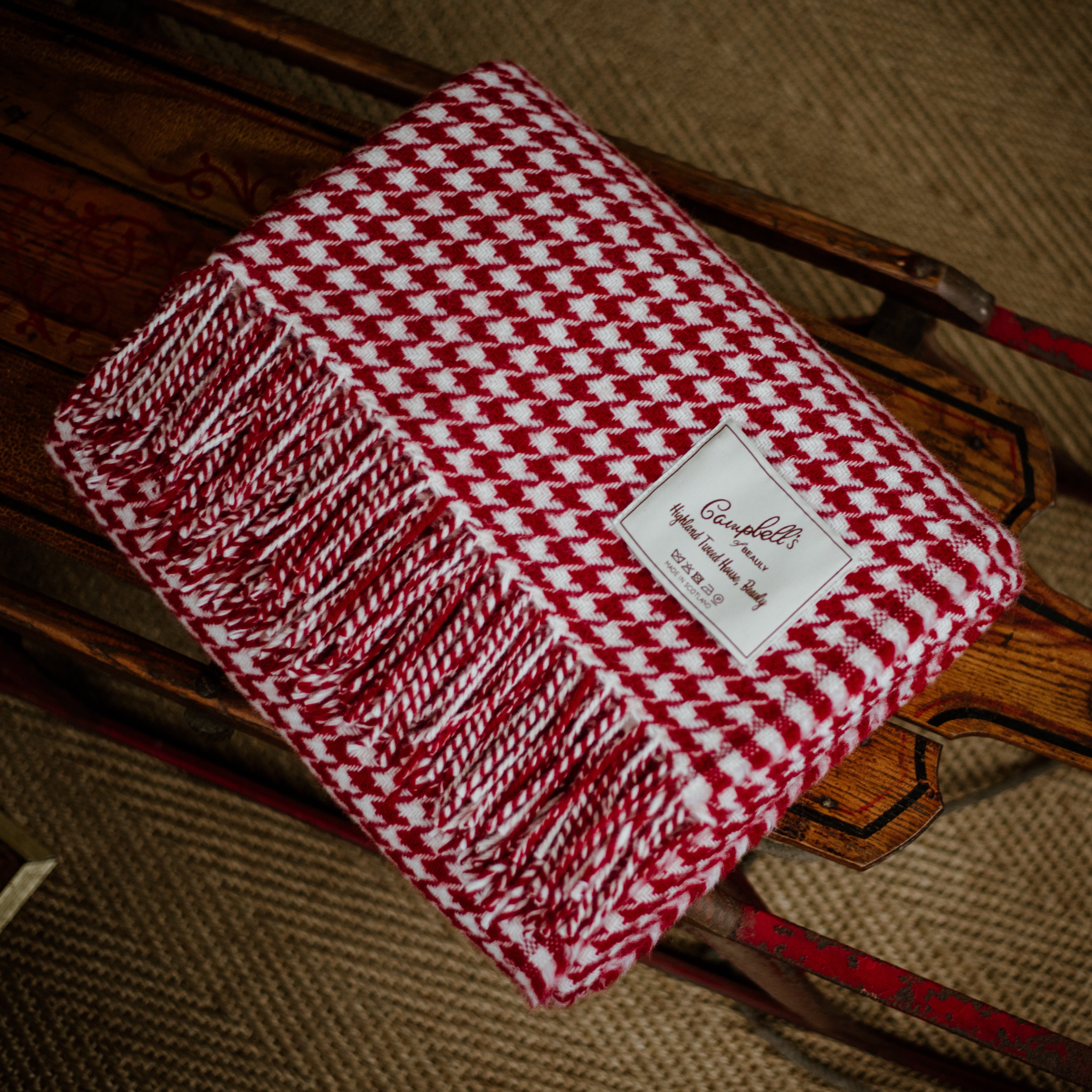 Red Houndstooth Lambswool Throw