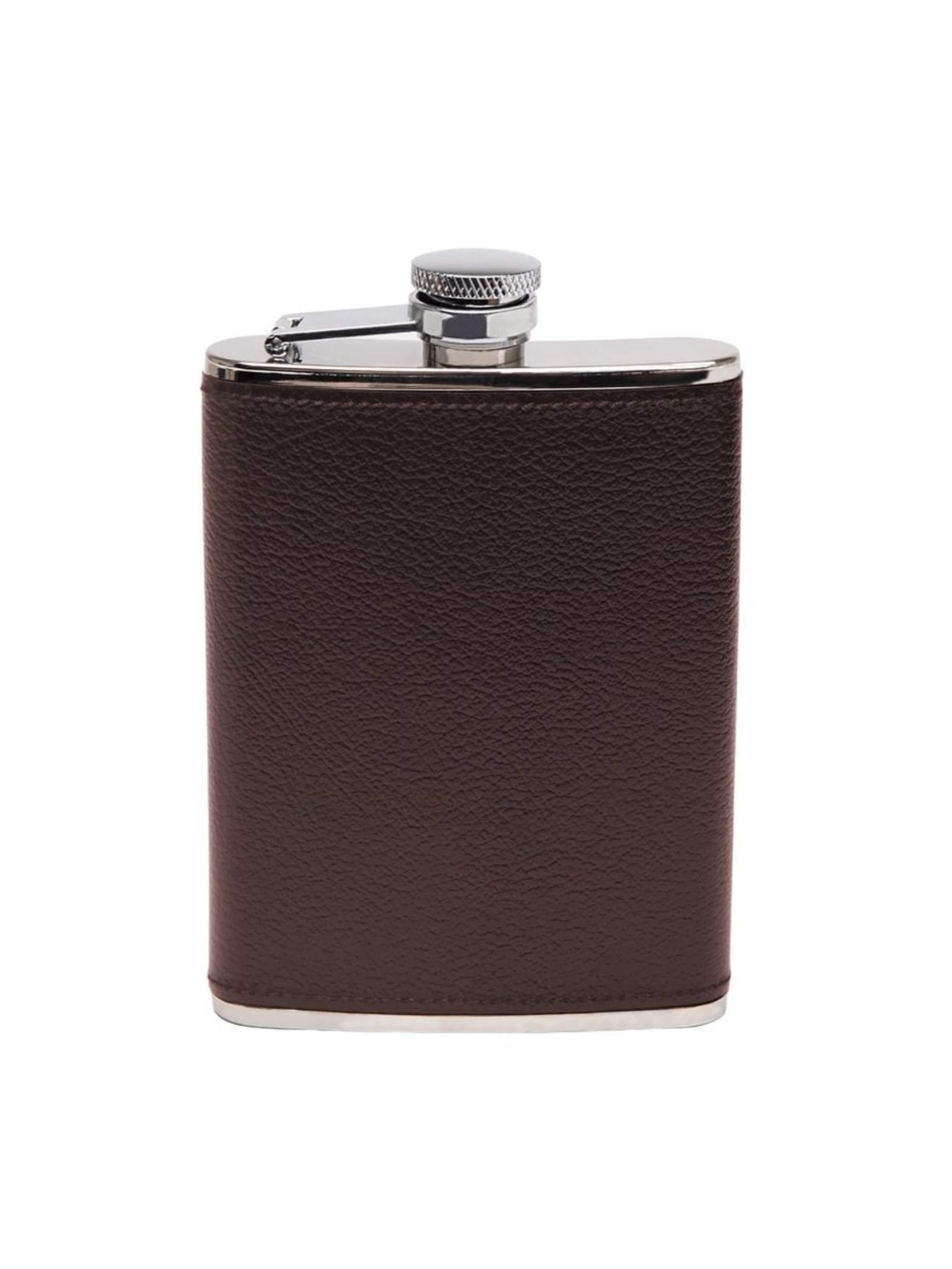 The Campbell's of Beauly x Ettinger 6oz Chocolate Hip Flask features brown Capra goat leather and a silver screw cap, displayed against a plain white background.