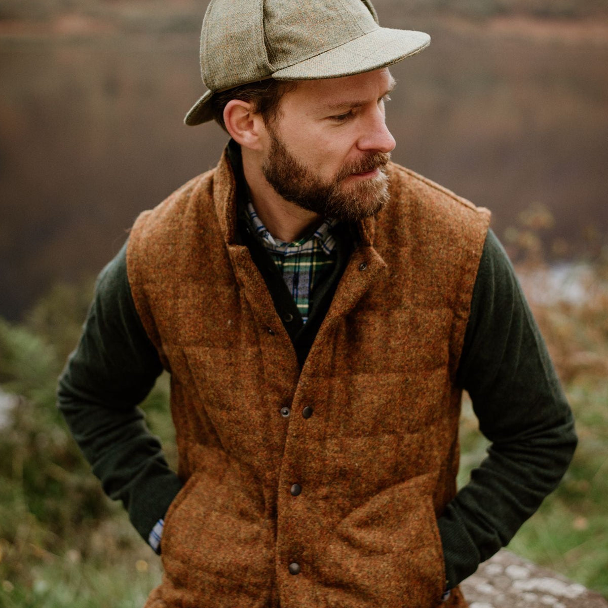 Auld Stock Harris Tweed Quilted Gilet | Campbell