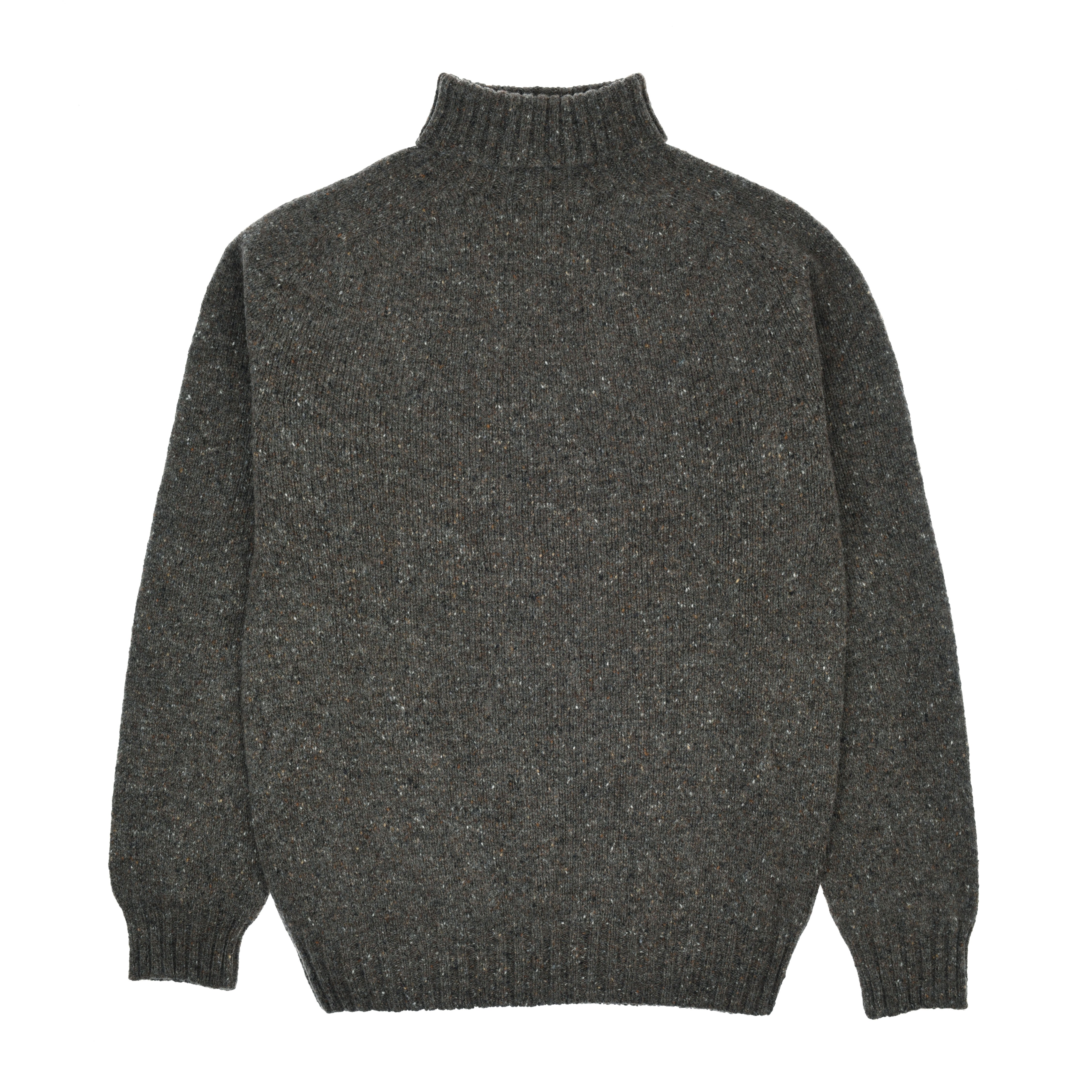 A charcoal gray Campbells of Beauly Donegal Lambswool Poloneck sweater is laid flat, showing the back. It features a high neck, long sleeves, ribbed cuffs, hem and collar, with visible textured knit and no logos or decorations.