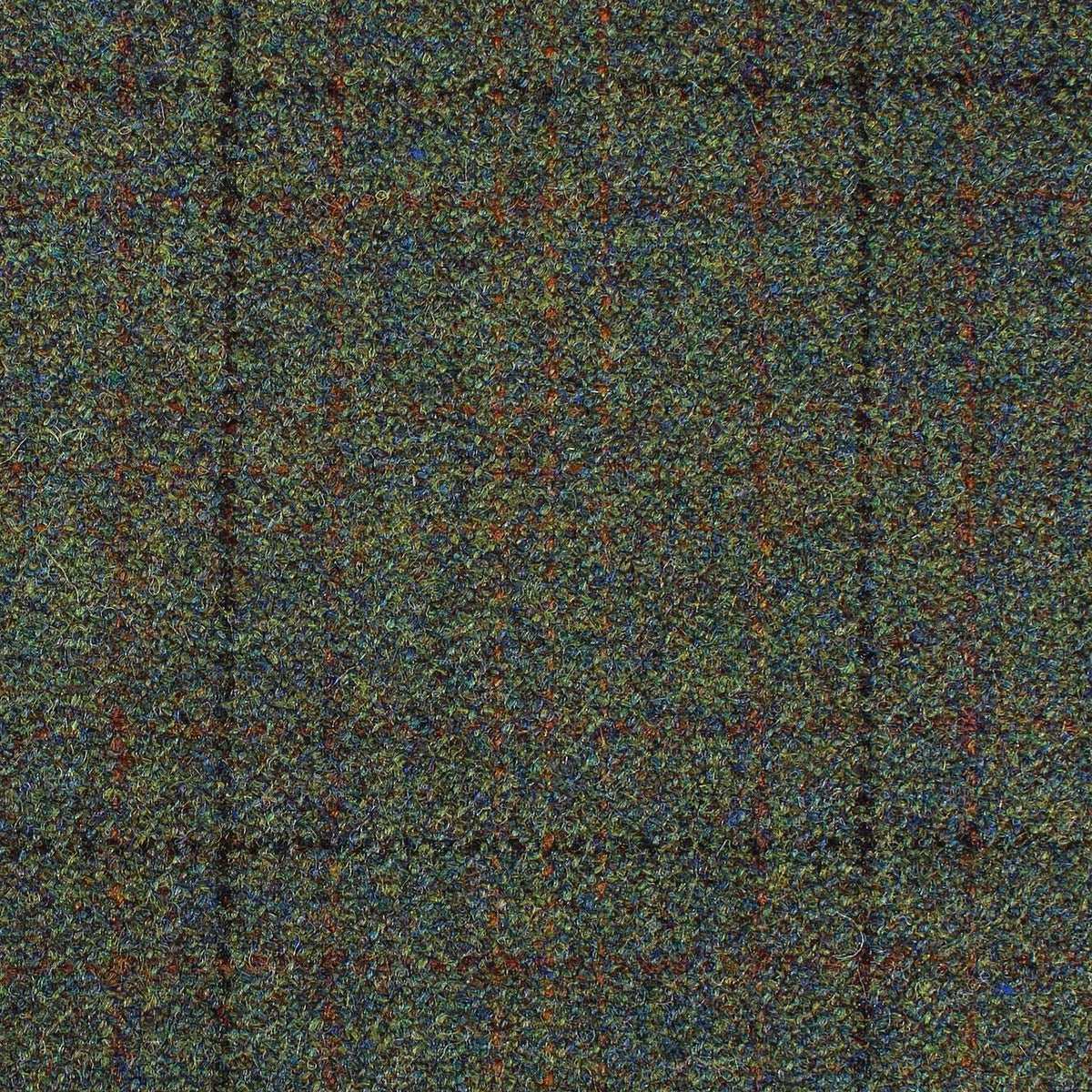 Lovat Mill Estate Tweed 075, a heavyweight wool fabric in green and brown with a subtle dark grid pattern.