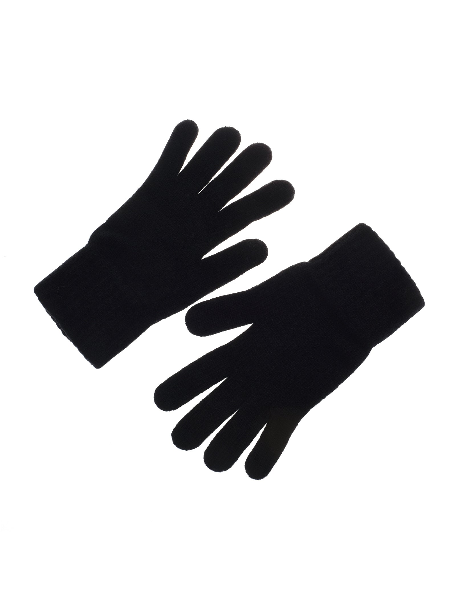 Campbell's of Beauly Cashmere Gloves in black are shown palm-down on a white background, slightly angled apart—an elegant and warm winter accessory.