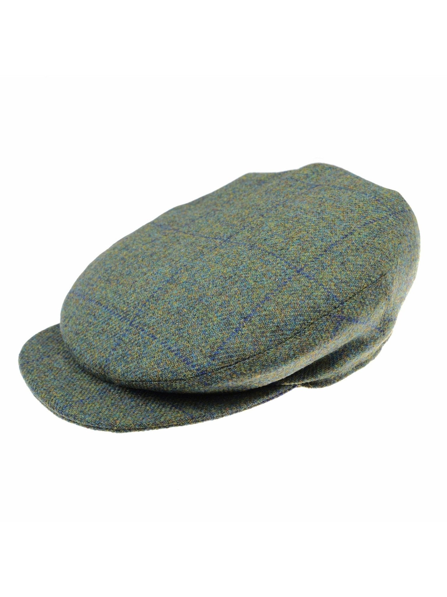 The Campbell's of Beauly Unisex Beauly Cap in K572 features a classic green and blue tweed with a subtle check, reflecting traditional British style, elegantly displayed on a white background.