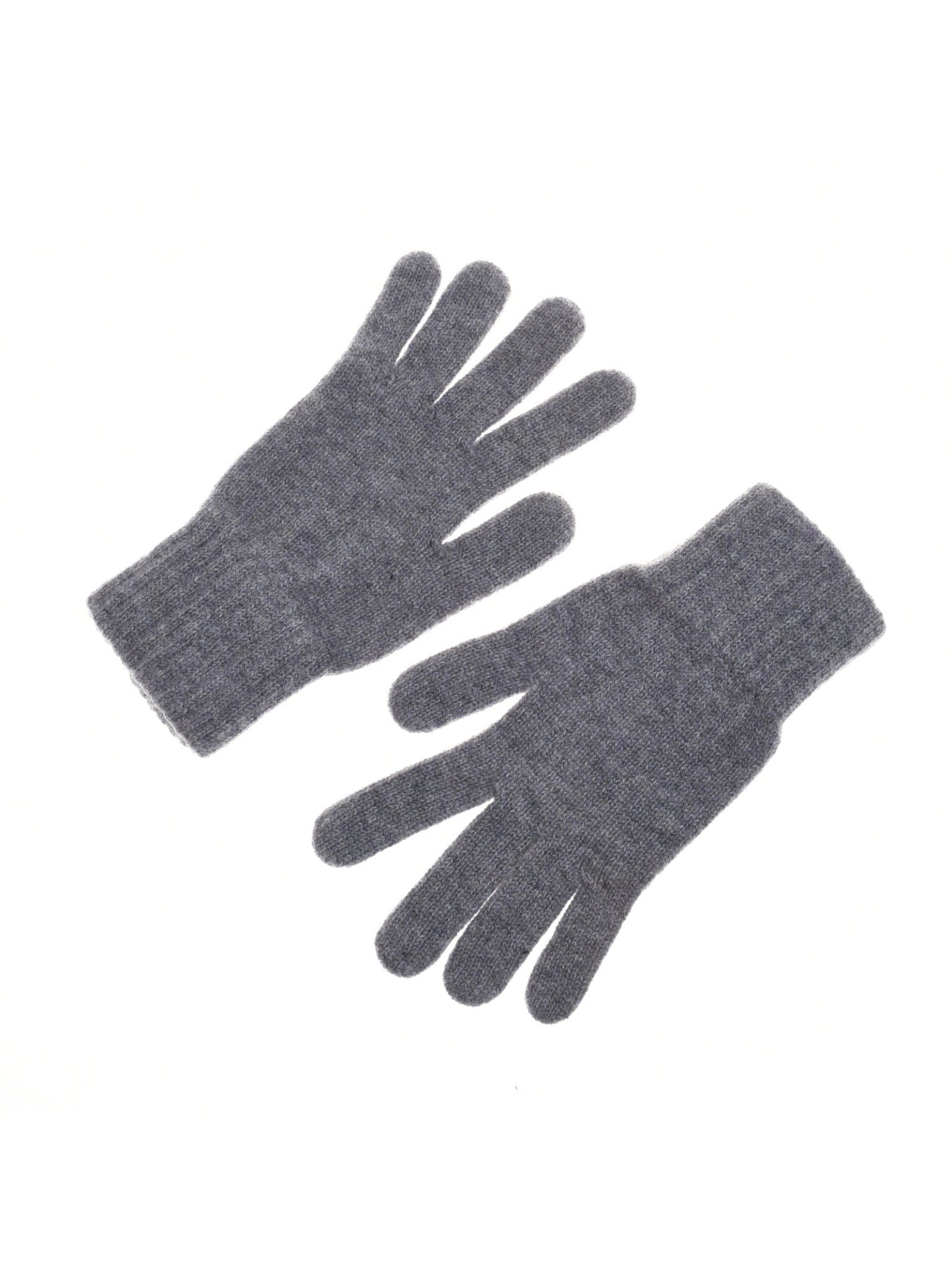 Campbell's of Beauly Cashmere Gloves in light grey are laid flat with fingers slightly spread on a white background—ideal cozy winter accessories.