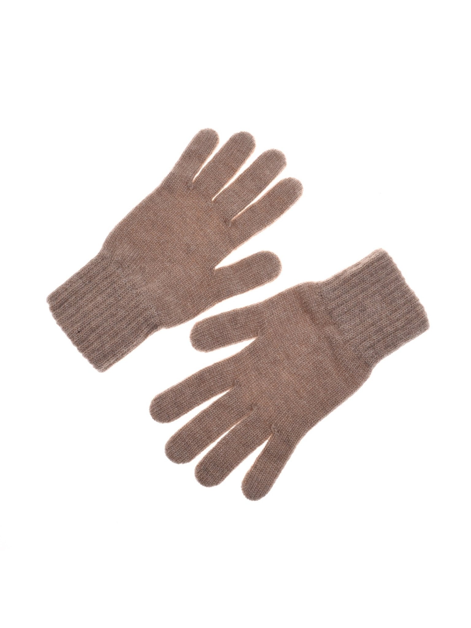 A pair of natural cashmere gloves from Campbell's of Beauly, featuring ribbed cuffs and classic Scottish style—luxuriously warm winter accessories displayed flat on a white background.