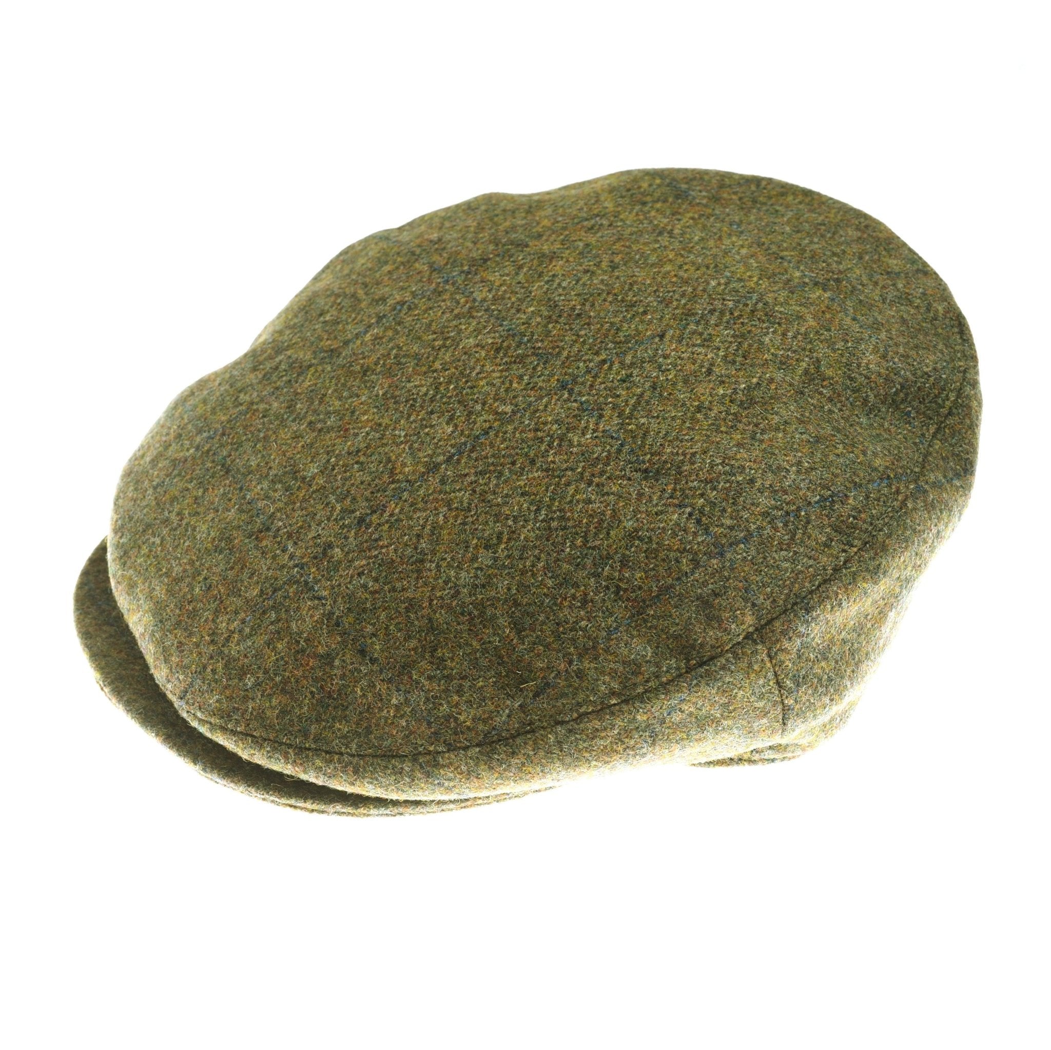 The Green Beauly Cap by Campbell's of Beauly in olive/navy is shown on a white background, featuring its classic rounded shape and short brim—a fine example of traditional British headwear.