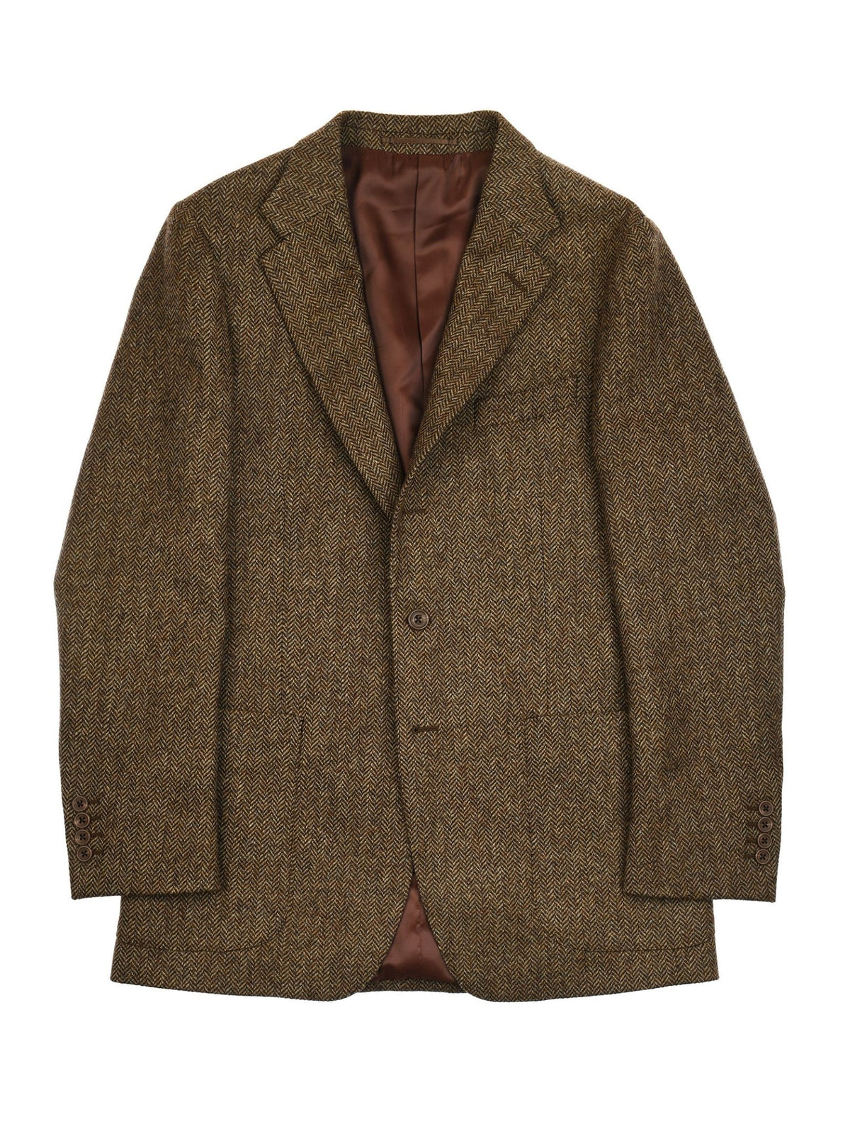 Campbell’s of Beauly Campbell’s House Jacket in brown tweed, crafted from classic house tweed and featuring a notched lapel, two front buttons, and brown lining, shown laid flat on a white background.
