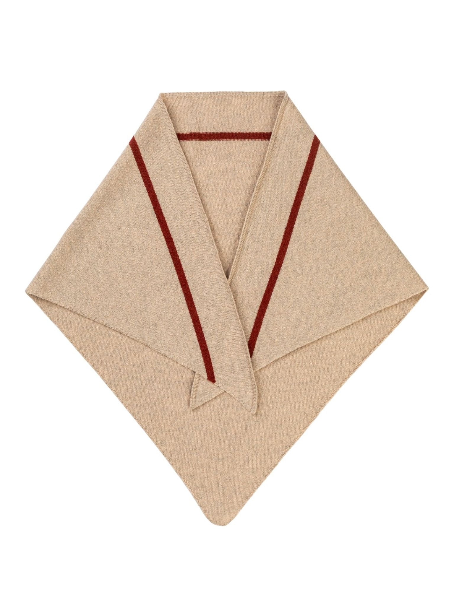 Campbell’s of Beauly Cashmere Neckerchief in beige, expertly folded in a triangle and accented with two parallel red stripes along the edges, displayed on a white background—an effortless piece of classic luxury neckwear and the ideal lightweight accessory for any occasion.