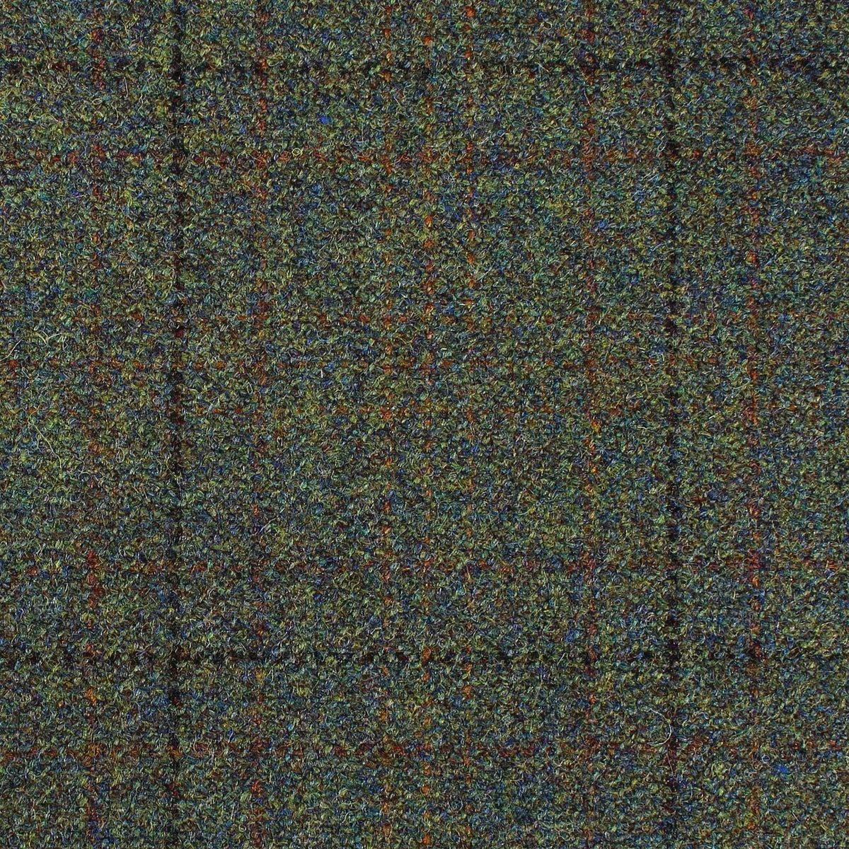 Lovat Mill Estate Tweed 075, a heavyweight wool fabric in green and brown with a subtle dark grid pattern.