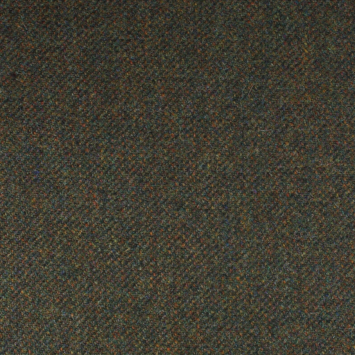 Field Tweed 108 dark olive green Scottish wool tweed fabric featuring a fine diagonal twill weave and subtle multicolored flecks.