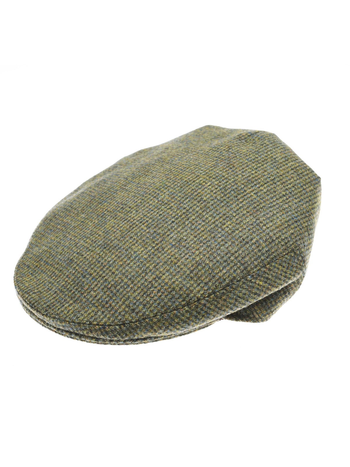 The Conon Cap by Campbell’s of Beauly is a green and brown tweed flat cap inspired by classic British style, shown against a white background.