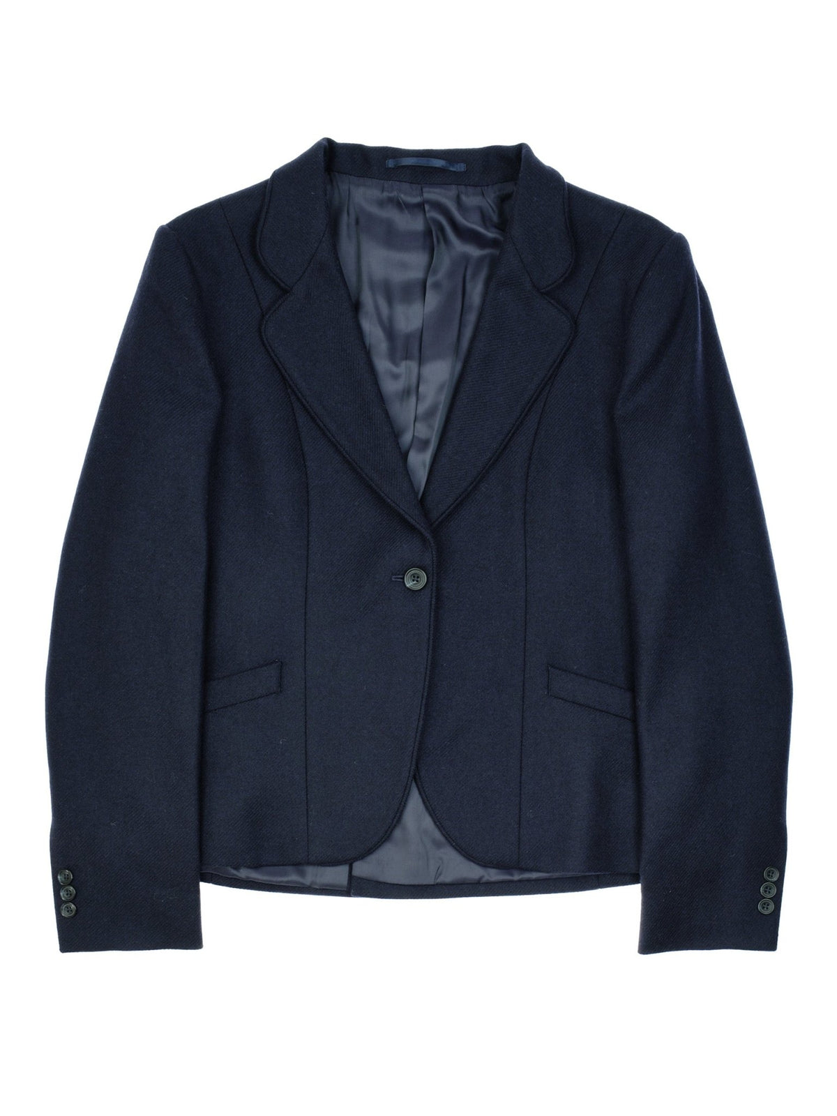 The Campbells of Beauly House Jacket is a womens dark navy blazer with timeless style, single button closure, notched lapels, two front pockets, and smooth lining, shown against a white background.