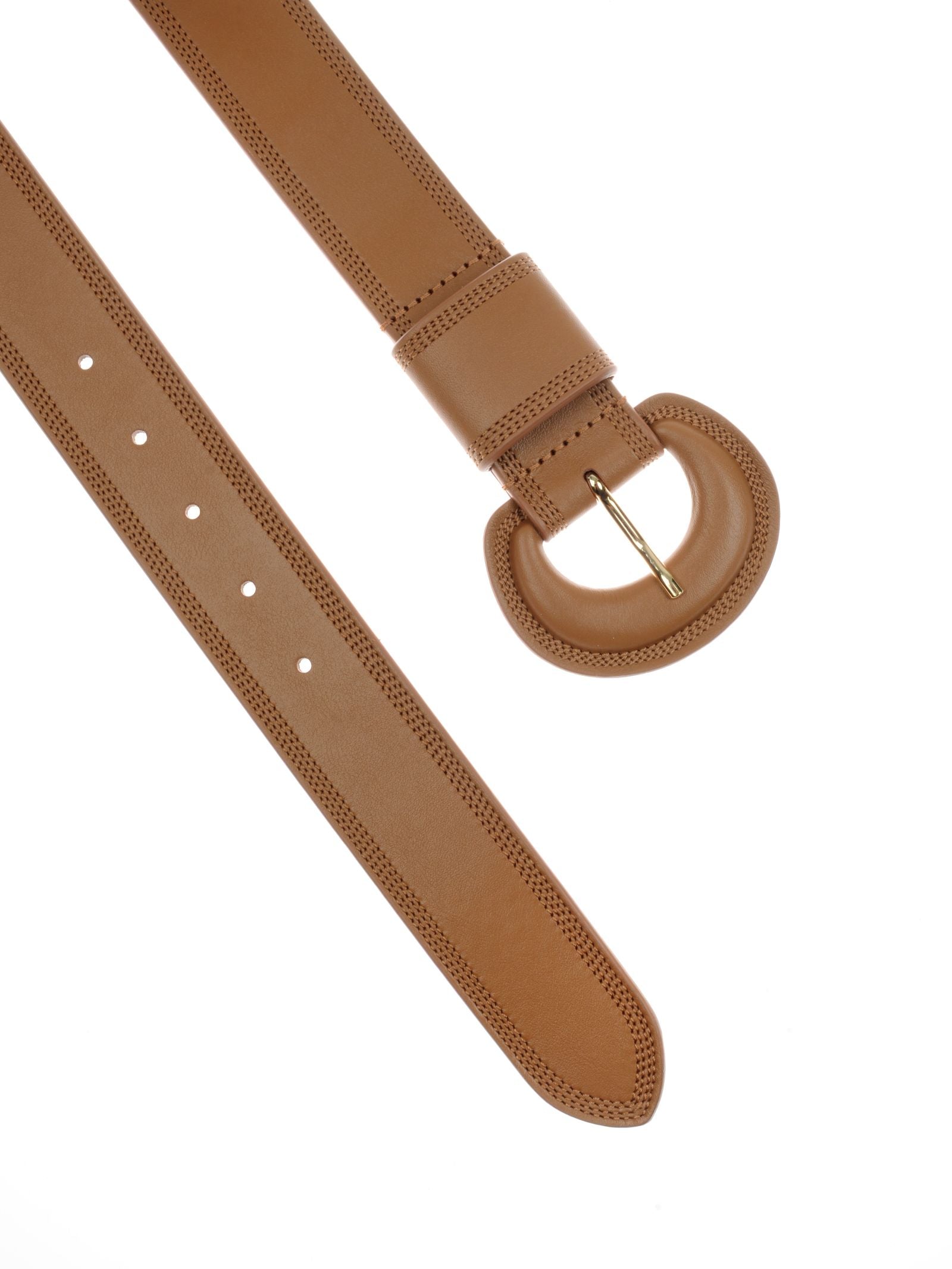 The Campbell's of Beauly Caramel Leather Belt is a handmade Italian ladies’ belt with a rounded buckle and multiple holes, shown on a white background.
