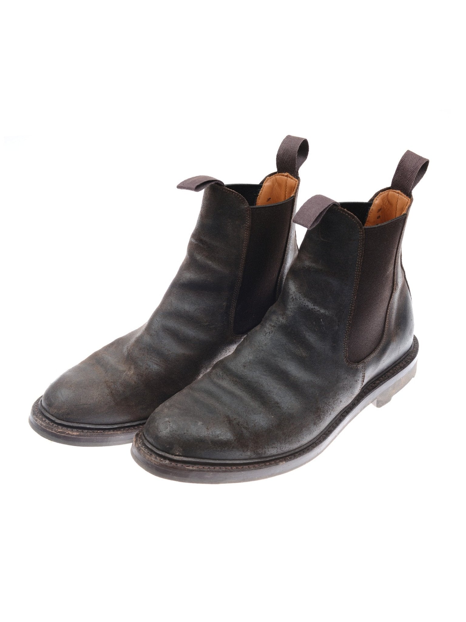 A pair of Campbell's of Beauly Lowlander Boots in brown leather with black elastic side panels, pull tabs, visible creases, and sturdy Ridgeway soles shown against a white background.