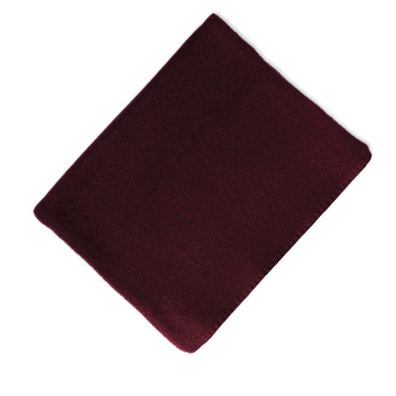 The Campbells of Beauly Recycled Cashmere & Merino Scarf, shown neatly folded on a white background, boasts a soft, thick texture with clean edges and a rich burgundy hue—an ideal cozy winter accessory.