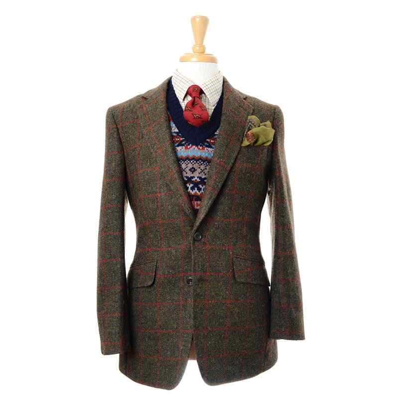 Scottish Harris Tweed Mens Dark Blue Windowpane Check Tweed Jacket Regular Fit 100% Wool Notch