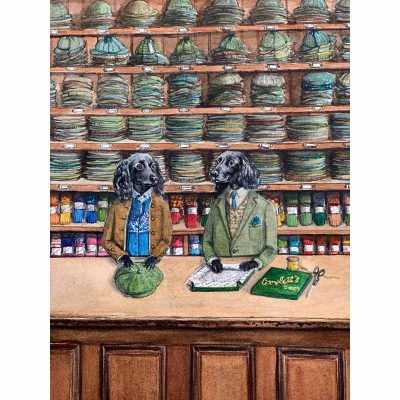 cocker spaniels dressed as shop keepers card