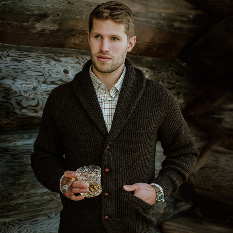 Men's Shawl Collar Cardigan Cocoa - Campbell's of Beauly